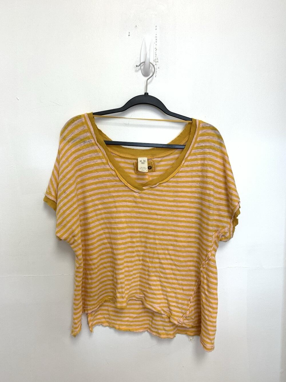 Free People We The Free Take Me Tee Striped Mustard Shirt Womens S